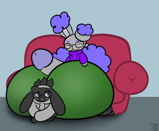 anthro big_butt big_penis black_eyewear black_glasses black_nose blue_eyes blush bottomwear buckteeth butt clothed clothed_sex clothing duo eyebrows eyes_closed eyewear furniture genitals glans glasses green_bottomwear green_clothing green_leggings green_legwear green_nose green_pants grey_background grey_body grey_clothing grey_ears grey_hair grey_hoodie grey_inner_ear grey_tail grey_topwear hair hand_on_another's_butt hand_on_butt hoodie hot_dogging huge_butt huge_penis hyper hyper_butt hyper_genitalia hyper_penis leggings legwear looking_at_another looking_back looking_back_at_another lying male male/male on_front on_sofa pants penis purple_clothing purple_eyebrows purple_glans purple_hoodie purple_topwear scut_tail sex short_tail simple_background sitting sitting_on_sofa sofa tail teeth tight_clothing topwear stupidcato nintendo pokemon bray_(bray64) reathe_(character) buneary generation_4_pokemon generation_8_pokemon lagomorph leporid mammal pokemon_(species) rabbit raboot 2026 colored digital_media_(artwork) hi_res shaded signature