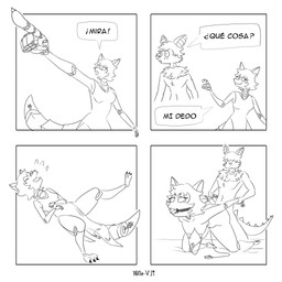 all_fours anthro ball_gag black_line_art doggystyle duo female foreshortening from_behind_position gag gesture hand_gesture laugh lying machine male male/female nipple_chain pointing sex text 10ne-v alexa_(10ne-v) boriselo canid canine fox living_machine mammal robot 1:1 absurd_res comic digital_drawing_(artwork) digital_media_(artwork) hi_res line_art monochrome spanish_text translated