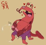 4_legs anthro bandage belly black_eyes bodily_fluids bottomwear brown_background clothing cum desperation ejaculation erection eyestalks genital_fluids genitals grip half-closed_eyes heart_symbol holding_bottomwear holding_clothing holding_object holding_pants holding_penis leaking_cum lobster_claws lobster_tail looking_down looking_pleasured male masturbation narrowed_eyes navel open_mouth orgasm_face overweight overweight_anthro overweight_male pants penis precum red_body simple_background slightly_chubby slightly_chubby_anthro slightly_chubby_male solo spots spurting tail teeth tongue yellow_sclera srirachamander disney star_vs._the_forces_of_evil lobster_claws_(svtfoe) arthropod crustacean decapod lobster malacostracan marine monster absurd_res hi_res signature