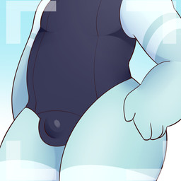 anthro blue_body blue_fur camera clothing femboy fur fur_markings male markings one-piece_swimsuit school_swimsuit shota solo striped_body striped_fur stripes swimwear thick_thighs young young_anthro young_male berseepon09 deer_(berseepon09) deer mammal 1:1