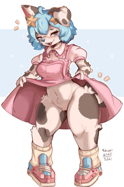 anthro biped black_spots blue_background blue_eyes blue_hair blue_nose clothed clothed_female clothing crotch_tuft featureless_crotch female female_anthro floppy_ears footwear fur hair looking_at_viewer markings open_mouth open_smile shoes simple_background smile solo spots spotted_body spotted_fur standing tuft white_background white_body white_fur conditional_dnp tohupo canid canine canis domestic_dog mammal 2025 absurd_res digital_drawing_(artwork) digital_media_(artwork) hi_res