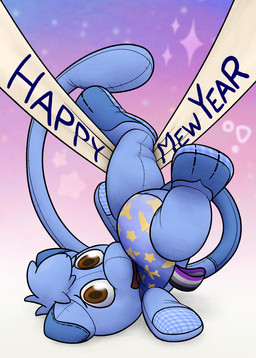 ambiguous_gender asexual_pride_colors banner belly blue_body brown_eyes feral holidays lgbt_pride long_tail looking_at_viewer multicolored_belly patterned_belly plushie pride_colors simple_background solo sparkles star stitch_(sewing) stuck stuck_feet tail text underbelly upside_down crizbn new_year nintendo pokemon chris_(crizbn) animate_inanimate generation_1_pokemon legendary_pokemon living_plushie living_toy mew_(pokemon) pokemon_(species) shiny_pokemon english_text hi_res nonbinary_(lore)
