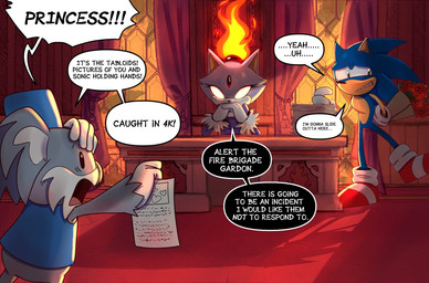 angry anthro bouquet desk dialogue female fire flaming_hair furniture glowing glowing_eyes group guard hair hero humor interlocked_fingers male male/female office panicking ponytail princess pseudo_hair royalty speech_bubble table text trio inky_axolotl sega sonic_the_hedgehog_(series) blaze_the_cat gardon sonic_the_hedgehog domestic_cat eulipotyphlan felid feline felis hedgehog koala mammal marsupial vombatiform comic english_text hi_res