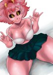 big_breasts black_sclera bottomwear bra breasts clothed clothing female not_furry pink_body skirt solo teasing thick_thighs underwear wide_hips lyn_nyl my_hero_academia ashido_mina humanoid hi_res