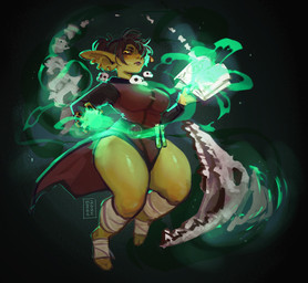 book ear_piercing female female_humanoid green_body green_skin hair hair_bun magic magic_user not_furry piercing pointy_ears short_stack solo thick_thighs yellow_eyes mozes.ipg nezzah_(the7thprimarch) goblin humanoid absurd_res hi_res