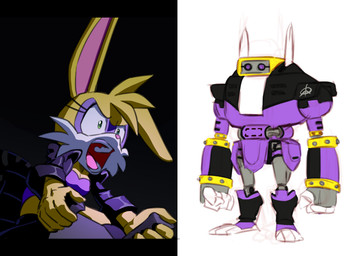 clothed clothing eyelashes female fur green_eyes jacket machine open_mouth screaming solo topwear yellow_body yellow_fur joeadok archie_comics neon_genesis_evangelion sega sonic_the_hedgehog_(archie) sonic_the_hedgehog_(comics) sonic_the_hedgehog_(series) buns_rabbot lagomorph leporid mammal rabbit robot