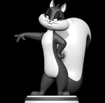 3d_modeling 3d_print anthro female hand_in_air hand_on_hip looking_to_right multicolored_body raised_tail simple_background smile solo stage tail sillytoys looney_tunes warner_brothers penelope_pussycat felid feline mammal 3d_(artwork) digital_media_(artwork) hi_res