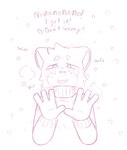 anthro bodily_fluids clothed clothing crying dialogue fur looking_at_viewer male male_anthro sad sniffling solo sweater tears text topwear turtleneck us_cannonfodder domestic_cat felid feline felis mammal 2024 bust_portrait digital_drawing_(artwork) digital_media_(artwork) drawpile_(artwork) english_text handwritten_text hi_res monochrome pink_and_white portrait sketch