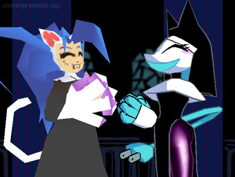 alternate_costume anthro blue_hair cat_tail clothing duo electrical_plug_tail eyes_closed female hair low_poly nun nun_habit nun_outfit official_alternate_costume praying religious_clothing tail website_url unevenprankster capcom darkstalkers deltarune undertale_(series) felicia_(darkstalkers) tasque_manager tasque_manager_(nun) darkner felid feline humanoid mammal monster robot_anthro werecreature 3d_(artwork) 4:3 crossover digital_media_(artwork) watermark