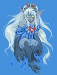 clothed clothing dress femboy green_eyes grey_hair hair horn humanoid_pointy_ears long_hair male not_furry pointy_ears simple_background solo ripushko horned_humanoid humanoid monster monstrous_humanoid hi_res