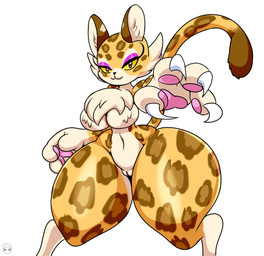 anthro breasts chest_tuft claws countershading eyeshadow female fur genitals looking_at_viewer makeup nude simple_background smile solo spots thick_thighs tuft vulva wide_hips kirbot12 kirby_(series) kirby_and_the_forgotten_land nintendo clawroline felid leopard mammal pantherine 2022 digital_media_(artwork) hi_res