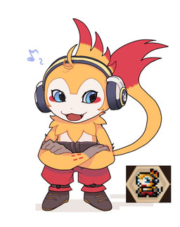 anthro blue_eyes bottomwear clothing crossed_arms electronics footwear fur headphones kemono male orange_body orange_fur pants shirtless_male shoes solo dailyewdream bandai_namco digimon digimon_(species) haplorhine kakamon mammal monkey primate hi_res