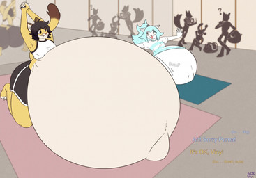 anthro athletic_wear belly belly_to_belly big_belly big_butt both_pregnant butt duo_focus group gym huge_belly huge_butt hyper hyper_belly hyper_pregnancy male multiple_pregnancies pregnant pregnant_anthro pregnant_male public stretching yoga yoga_mat v-draws-ad puma_luma vinyl_iceheart cougar domestic_cat felid feline felis mammal 2026 hi_res