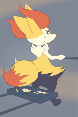 ambiguous_anthro ambiguous_gender anthro arm_tuft biped cheek_tuft closed_smile cooking cooking_with_body digitigrade dipstick_tail facial_tuft food fries fur grey_background hip_tuft inner_ear_fluff looking_back markings mouth_closed multicolored_body multicolored_fur nude_ambiguous nude_anthro on_model orange_body orange_eyes orange_fur orange_inner_ear_fluff orange_nose orange_tail_tip pointy_ears prick_ears rear_view shoulder_tuft simple_background sitting sitting_on_food smile solo standing steam tail tail_markings tapering_snout three-quarter_view tuft two_tone_tail white_body white_fur yellow_body yellow_fur yellow_tail inkune nintendo pokemon braixen canid generation_6_pokemon mammal pokemon_(species) 2023 2d_animation animated colored digital_drawing_(artwork) digital_media_(artwork) english_description flat_colors full-length_portrait loop motion_tweening portrait short_playtime sound unavailable_at_source video
