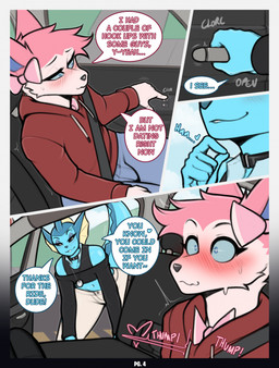 anthro biped black_nose blue_body blue_eyes blue_sclera blue_tail bodily_fluids bottomwear clothed clothing detailed_background dialogue duo femboy fingers fur heart_symbol mouth_closed navel pink_body pink_fur smile sound_effects speech_bubble sweat tail teeth text topwear oro97 nintendo pokemon eeveelution generation_1_pokemon generation_6_pokemon pokemon_(species) sylveon vaporeon comic english_text hi_res