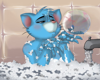 anthro bath blue_body blue_fur bubble bubble_bath female fur mature_anthro mature_female solo whiskers darkpenguin cartoon_network the_amazing_world_of_gumball nicole_watterson domestic_cat felid feline felis mammal 5:4