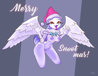 amber_eyes anthro barely_visible_genitalia barely_visible_vulva biped bow_tie breasts christmas_clothing christmas_headwear clothing elbow_feathers feathered_wings feathers female fingers front_view genitals grey_background grey_body grey_feathers grey_hair hair happy hat hat_only headgear headgear_only headwear headwear_only holidays humanoid_genitalia humanoid_hands humanoid_vulva kneeling long_hair looking_at_viewer markings medium_breasts mostly_nude mostly_nude_anthro mostly_nude_female navel nipples non-mammal_breasts non-mammal_hair non-mammal_navel non-mammal_nipples non-mammal_vulva open_mouth open_smile pose pycnofibres santa_hat short_tail simple_background smile solo striped_markings stripes tail text tongue tongue_out vulva wings alexsavenije cavemanon_studios christmas goodbye_volcano_high ko_op_(game_developer) snoot_game fang_(gvh) prehistoric_species pterosaur reptile scalie 2024 artist_name colored digital_media_(artwork) english_text full-length_portrait hi_res portrait shaded