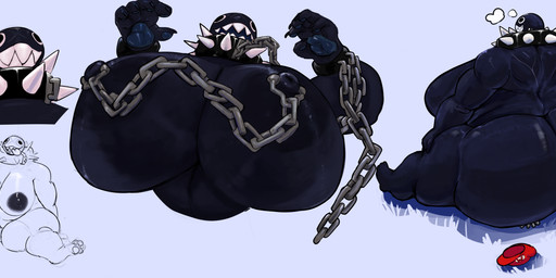 ambiguous_gender anthro areola big_areola big_breasts big_butt breasts butt collar duo facesitting female genitals huge_areola huge_breasts huge_butt huge_hips huge_thighs hyper hyper_breasts hyper_butt larger_female male muscular muscular_female nipple_piercing nipples overweight overweight_anthro overweight_female piercing sharp_teeth sitting_on_another size_difference smaller_male smile spiked_collar spikes teeth thick_thighs tongue tongue_out vulva wide_hips doctordj mario_bros nintendo gigi_(thecoatl034) chain_chomp hi_res