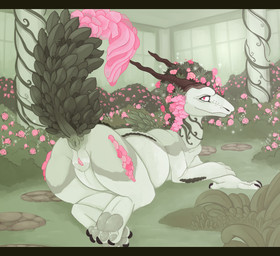 anus big_butt black_anus black_claws butt claws female feral genitals grass grey_pawpads looking_at_viewer pawpads pink_vulva plant presenting presenting_anus presenting_hindquarters presenting_vulva raised_tail red_eyes solo tail vulva frostedmilkshake mythology dragon mythological_creature mythological_scalie scalie hi_res