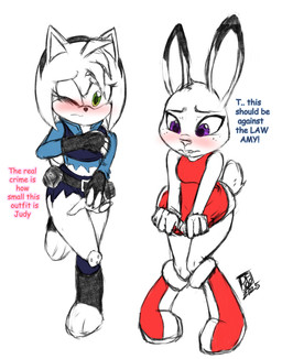alternate_costume anthro boots clothing clothing_pull clothing_swap cosplay crossover_cosplay dress dress_pull duo embarrassed female female_anthro footwear gloves handwear knee_pads nervous police police_uniform shoes text torn_clothing uniform darkfang100 disney idw_publishing sega sonic_the_hedgehog_(comics) sonic_the_hedgehog_(idw) sonic_the_hedgehog_(series) zootopia amy_rose judy_hopps eulipotyphlan european_rabbit hedgehog lagomorph leporid mammal oryctolagus rabbit absurd_res crossover english_text hi_res sketch