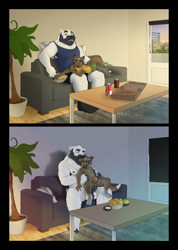 abdominal_bulge anal anal_penetration anthro armpit_hair ball_tuft balls barefoot beard beverage_can big_penis blue_clothing blue_eyes blue_shirt blue_topwear body_hair bottomwear bowl box brown_body brown_fur brown_penis clothing container curtains_closed duo eating eating_food erection eyes_closed eyewear facial_hair feet footwear footwear_only fur furniture genitals glans glasses guacamole happy internal larger_male living_room male male/male male_penetrated male_penetrating male_penetrating_male mostly_nude mustache nipples nude on_lap on_sofa one_eye_closed pants penetration penile penile_penetration penis penis_in_ass penis_size_difference pizza_box plant plant_pot potted_plant round_glasses sex shirt shorts sitting sitting_on_sofa size_difference smaller_male smaller_penetrated snack socks socks_only sofa sofa_sex tail tank_top topwear tuft white_body white_fur window armorine lutz_otamo tero_otamo bear civet mammal palm_civet polar_bear ursine viverrid comic digital_media_(artwork) hi_res