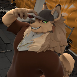 anthro bench_press chain clothing exercise glowing glowing_eyes gold_(metal) gold_chain green_eyes gym hat headgear headwear inside male solo weightlifting workout phrostbite leodamodeler_(modeler) mythology jayyy canid canine mammal mythological_canine mythological_creature werecanid werecanine werecreature werewolf 1:1 3d_(artwork) absurd_res digital_media_(artwork) hi_res