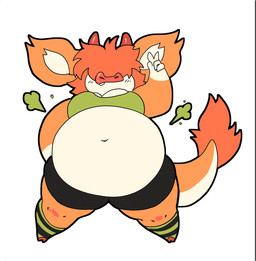 anthro belly bloated bottomwear bra breasts chibi clothing female fluffy gas hair horn legwear overweight red_hair shorts solo stockings tail thick_thighs underwear floatpuff metanhovan mythology bovid bovine cattle dragon hybrid mammal mythological_creature mythological_scalie scalie hi_res nonbinary_(lore)