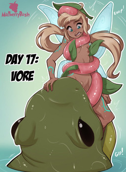 ambiguous_gender ambiguous_pred areola bodily_fluids breasts duo eyebrows female female/ambiguous female_humanoid female_prey feral feral_pred fingers green_body hair humanoid_prey insect_wings lips long_tongue nipples partially_submerged pubes saliva teeth tongue tongue_out vore water wings malberrybush amphibian fairy frog humanoid hi_res