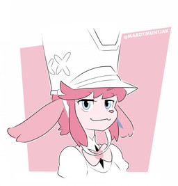 accessory alternate_species anthro bedroom_eyes blue_eyes blue_inner_ear border bow_(feature) clothed clothing cosplay ears_down female fur furrification hair hat headgear headwear looking_at_viewer marching_band_uniform narrowed_eyes pink_ears pink_hair pivoted_ears seductive simple_background smile smug solo topwear uniform white_body white_border white_fur mardymuntjak kill_la_kill nintendo pokemon studio_trigger nonon_jakuzure eeveelution generation_6_pokemon mammal pokemon_(species) sylveon 2026 bust_portrait digital_media_(artwork) hi_res portrait