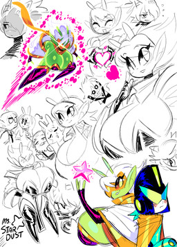 antennae_(anatomy) armor big_breasts breasts cleavage clothed clothing curvy_figure eyes_closed eyewear female green_body green_skin group hair headgear heart_symbol helmet huge_breasts humanoid_pointy_ears legwear long_hair not_furry pointy_ears skimpy thick_thighs thigh_highs topwear voluptuous white_hair wide_hips theguywhodrawsalot penny_(theguywhodrawsalot) valerie_(theguywhodrawsalot) alien alien_humanoid human humanoid mammal absurd_res hi_res