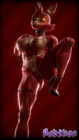abs anthro big_breasts black_clothing black_footwear black_high_heels breasts butt butt_from_the_front choker clitoris clitoris_piercing clothing crossgender dark_nipples ear_piercing ear_ring female footwear genital_piercing genitals glowing glowing_eyes hair hand_on_leg hand_on_own_leg hand_on_own_thigh hand_on_thigh high_heels jewelry looking_away machine mtf_crossgender muscular muscular_anthro muscular_female navel necklace nipple_piercing nipple_ring nipples on_one_leg piercing raised_leg red_background red_body ring_piercing shoes simple_background solo standing stiletto_heels thick_thighs vulva yellow_eyes rubikon_(artist) rubikon_(modeler) five_nights_at_freddy's scottgames foxy_(fnaf) animatronic canid canine fox mammal robot robot_anthro 3d_(artwork) 9:16 digital_media_(artwork) hi_res red_theme