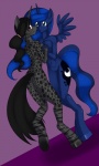 2012 3:5 anthro anthrofied black_hair blue_body blue_eyes blue_hair breast_squish breasts breasts_frottage butt cutie_mark digital_media_(artwork) duo equid equine feathered_wings feathers female friendship_is_magic genitals grey_body hair hasbro hi_res hooves horn kloudmutt long_hair looking_at_viewer looking_back mammal my_little_pony mythological_creature mythological_equine mythology navel neysa_(jaiyikendra) nude pegasus pink_eyes princess_luna_(mlp) pussy smile source_request spots squish standing stripes tail unicorn winged_unicorn wings