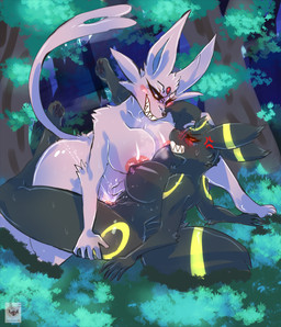 angry angry_sex anthro anus areola big_breasts big_clitoris black_body blush bodily_fluids breasts butt clitoris competition cum dominant dominant_female duo female female/female forced forced_orgasm forest forest_background forest_sex fur genital_fluids genitals huge_breasts nature nature_background nipples nude orgasm plant pokemorph rivals sex sexual_competition sexual_fight spread_legs spreading tail thick_thighs tree tribadism vaginal vaginal_fluids vulva wide_hips lovespell nintendo pokemon canid canine eeveelution espeon generation_2_pokemon mammal pokemon_(species) umbreon digital_media_(artwork) hi_res