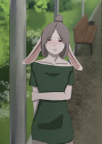 anthro blurred_background blush clothed clothing female fur hair looking_at_viewer open_mouth smile solo topwear white_body white_fur yourumi mieri_(yourumi) lagomorph leporid mammal rabbit 2d_animation absurd_res animated digital_media_(artwork) hi_res motion_tweening no_sound short_playtime webm