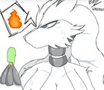 anthro biped blue_eyes bodily_fluids breasts claws cleavage clothed clothing dessert female fire food fur ice_cream solo speech_bubble sweat white_body white_fur svkhaiminh nintendo pokemon generation_5_pokemon legendary_pokemon pokemon_(species) reshiram