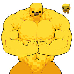 anthro dot_eyes male muscular muscular_anthro muscular_male navel simple_background simple_eyes solo white_background yellow_body dobyghost microsoft minecraft mojang xbox_game_studios avian bird chicken galliform phasianid 1:1 2026 absurd_res hi_res