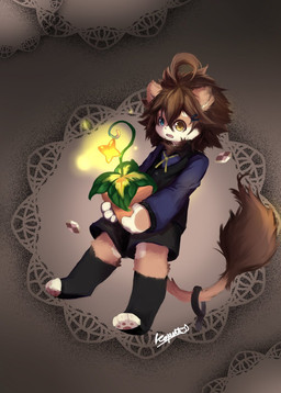 3_toes 4_fingers anthro black_bottomwear black_clothing black_footwear black_shorts black_socks black_topwear black_vest blue_clothing blue_shirt blue_topwear bottomwear brown_body brown_fur brown_hair clothed clothing feet fingers floating footwear fur glowing hair heterochromia holding_object holding_plant looking_at_viewer male mane multicolored_body multicolored_fur open_mouth pawpads paws plant plant_pot shirt shorts socks solo tail toes topwear vest young young_anthro young_male leoneal's_workshop leoneal felid lion mammal pantherine 2018 colored digital_drawing_(artwork) digital_media_(artwork) hi_res