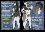 anthro big_breasts big_butt body_hair breasts butt camo camo_print coat_of_arms female happy_trail nude pubes scar solo sweden text weirdcathq ulla_nystrom canid canine canis mammal wolf absurd_res alpha_channel english_text hi_res model_sheet