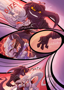 anthro arena battle beating bite blood blood_in_mouth bodily_fluids claws clothing commentator dialogue duo ear_piercing ear_ring fangs female fight fur group hair horn killing male male/female muscular oral orange_eyes paws penile piercing pink_body pink_fur pink_hair purple_body purple_eyes purple_fur purple_hair red_eyes ring ring_piercing robe speech_bubble spotlight teeth text ripli a_story_with_a_known_end rivenlod_rygers canid canine demon felid feline mammal vampire 2025 comic digital_media_(artwork) english_text hard_translated translated