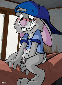 anthro anus backwards_baseball_cap backwards_hat balls baseball_cap big_ears blush bodily_fluids bottomless buckteeth clothed clothing cowgirl_position dominant duo erection faceless_character faceless_male from_front_position genital_fluids genitals grin hat headgear headwear human_on_anthro humanoid_genitalia humanoid_penis interspecies larger_dom male male/male male_on_bottom male_on_top on_bottom on_top penis precum sex shirt shota size_difference smile straddling teeth topwear young young_anthro young_male itomic human lagomorph leporid mammal rabbit hi_res