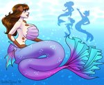 2018 ambiguous_gender anthro big_breasts breasts brown_body brown_hair bubble canid canine canis dated domestic_dog female frill_(anatomy) glistening glistening_eyes group hair huge_breasts hybrid lips mammal marine merfolk mouth_closed purple_body purple_eyes signature solo_focus split_form tail tail_frill thick_lips tiggybloom underwater water white_body