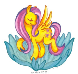 cutie_mark eyes_closed feathered_wings feathers female feral flower hair pink_hair plant quadruped simple_background solo tail text toony wings year yellow_body yellow_feathers azalea_(artist) friendship_is_magic hasbro my_little_pony mythology fluttershy_(mlp) equid equine mammal mythological_creature mythological_equine pegasus 2011 archived_source english_text low_res traditional_media_(artwork)