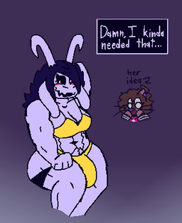 abs anthro big_bulge big_horn bikini bikini_bottom bikini_top black_hair blush breasts bulge clothing crossgender dialogue duo eyewear feminization forced forced_feminization glasses gynomorph hair hand_behind_head hand_on_leg hand_on_thigh happy horn intersex long_ears long_hair mtg_crossgender mti_crossgender muscular muscular_gynomorph muscular_intersex pubes swimwear text thick_thighs two-piece_swimsuit felineflustered undertale undertale_(series) amber_(felineflustered) asriel_dreemurr_(god_form) boss_monster_(undertale) bovid caprine demon domestic_cat felid feline felis goat mammal english_text low_res sketch busty_boy_(lore) male_(lore) trans_(lore) trans_woman_(lore)