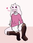 ageplay ambiguous_gender anthro blush bottomless bovid caprine cherrygoatz clean_diaper clothed clothing derix_(cherrygoatz) diaper embarrassed femboy goat infantilism legwear male mammal partially_clothed roleplay solo thigh_highs wearing_diaper white_diaper