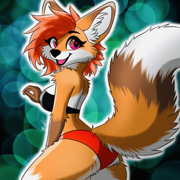 anthro bikini breasts clothing female heart_eyes heart_symbol inner_ear_fluff looking_at_viewer open_mouth solo swimwear tail tuft two-piece_swimsuit heluvabadartist canid canine fox mammal 1:1 hi_res