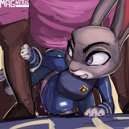 abdominal_bulge ambiguous_penetration animal_genitalia animal_penis anthro arm_support balls bent_over bodily_fluids bottomless brown_body clenched_teeth clothed clothed_female clothed_sex clothing cuff_(restraint) cum cum_string duo ears_up equine_genitalia equine_penis faceless_character faceless_male female female_focus forward_arm_support from_behind_position frown furniture genital_fluids genitals grey_body hand_on_arm handcuffed handcuffs handcuffs_on_penis hoof_hands larger_male looking_back male male/female metal_cuffs obscured_penetration obscured_sex on_table partially_clothed partially_clothed_male penetration penis police police_uniform purple_eyes restraints reverse_table_lotus_position sex size_difference smaller_female standing table teeth three-quarter_view torn_clothing uniform magnetus disney zootopia judy_hopps equid equine european_rabbit horse lagomorph leporid mammal oryctolagus rabbit 1:1 2026 hi_res