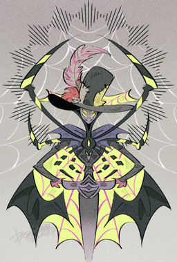 4_arms clothed clothing hat hat_feather headgear headwear loose_feather multi_arm multi_limb top_hat yasutak1192 hazbin_hotel hellaverse zestial_(hazbin_hotel) animal_humanoid arachnid arachnid_humanoid arthropod arthropod_humanoid demon demon_humanoid humanoid spider_humanoid absurd_res hi_res