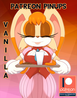 anthro breasts brown_nose carrot clothed clothing cookie cravat dipstick_ears dress ear_markings eyelashes eyes_closed female food front_view fully_clothed gloves gradient_background hair handwear holding_tray lipstick long_ears makeup markings mature_anthro mature_female milk multicolored_ears orange_hair patreon_logo pattern_background plant puffy_sleeves simple_background smile solo tan_body text topwear tray vegetable vest white_clothing white_gloves white_handwear bigdon1992 patreon sega sonic_the_hedgehog_(series) vanilla_the_rabbit domestic_rabbit lagomorph leporid lop_rabbit mammal oryctolagus rabbit absurd_res cover digital_media_(artwork) hi_res url