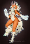 3_toes anthro anthrofied blush body_blush breasts feet female genitals nipples pussy pussy_blush simple_background solo standing toes tongue tongue_out conditional_dnp ineedanaccount nintendo pokemon canid canine dusk_lycanroc generation_7_pokemon lycanroc mammal pokemon_(species) hi_res