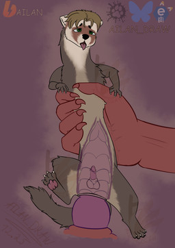 all_fours anal anal_penetration animal_genitalia animal_penis anthro balls belly big_penis blonde_hair butt claws duo extreme_size_difference finger_claws fur genitals green_eyes grey_body grey_fur hair knot male male/male male_anthro micro nude paws penetration penile penile_penetration penis penis_in_ass red_body red_skin sex short_hair size_difference small_balls small_penis smaller_male smaller_penetrated solo_focus tail ailan_draw hi_res